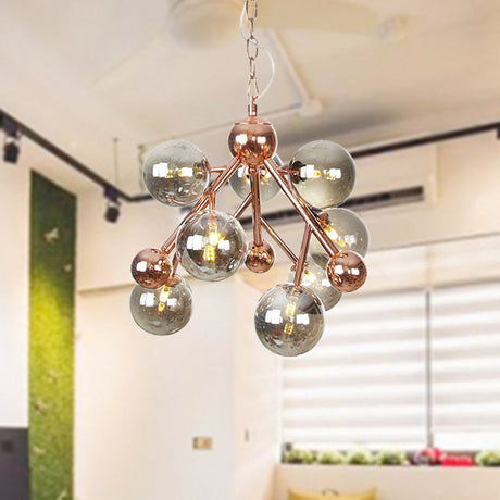 Vintage 9-Light Globe Chandelier: Clear/Amber/Smoke Gray Glass Pendant Fixture For Indoor Lighting