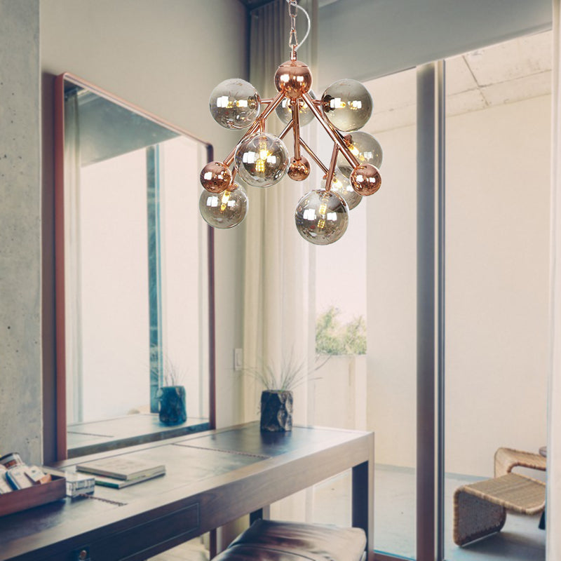 Vintage 9-Light Globe Chandelier: Clear/Amber/Smoke Gray Glass Pendant Fixture For Indoor Lighting