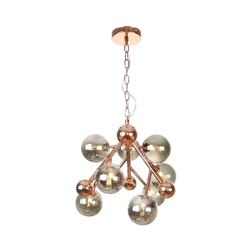 Vintage 9-Light Globe Chandelier: Clear/Amber/Smoke Gray Glass Pendant Fixture For Indoor Lighting