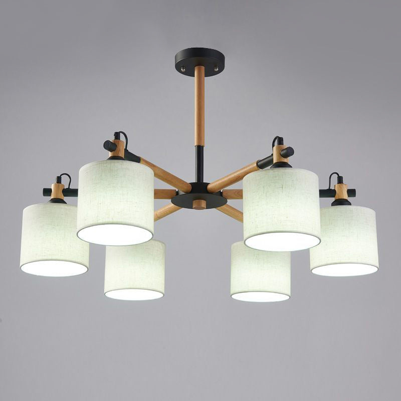 Nordic Fabric 6-Light Drum Pendant Chandelier For Bedroom - Black/White