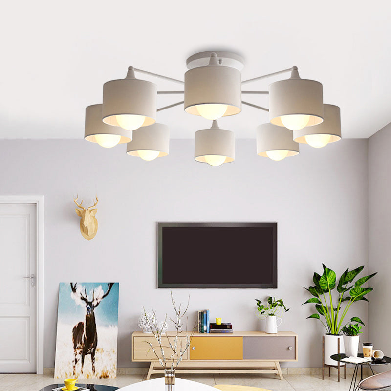 Sleek 8 - Light Fabric Sputnik Pendant Chandelier For Living Room - Minimalist Design