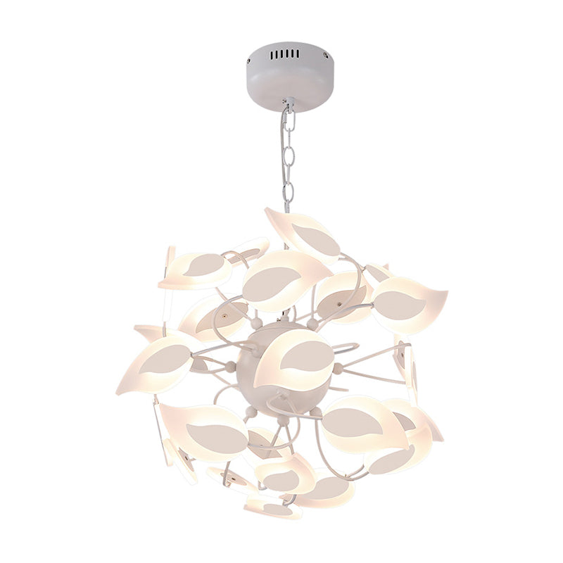 Modern White Acrylic Leaf Chandelier With Led Lights - Ideal Pendant Lighting Fixture For Dining