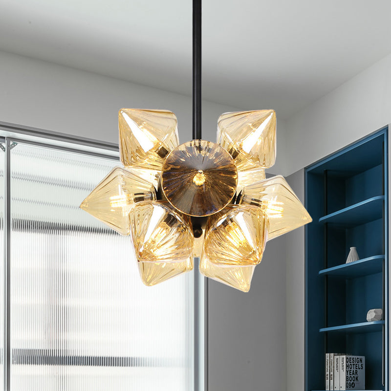 Vintage Ribbed Glass Ceiling Lamp With Prism Semi Flush Design - Black/Chrome Finish 9/12 Lights