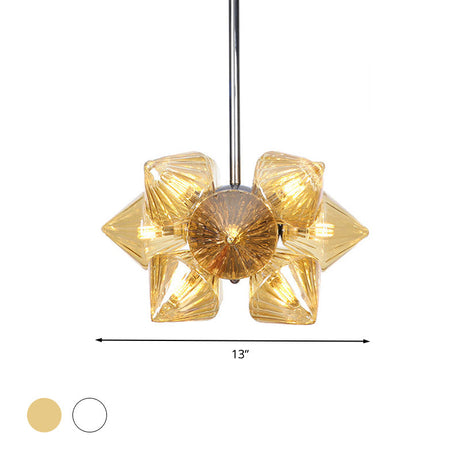 Vintage Ribbed Glass Ceiling Lamp With Prism Semi Flush Design - Black/Chrome Finish 9/12 Lights For
