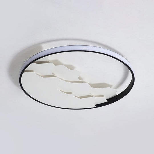 16.5’/19.5’ Wide Black Circle Led Flush Ceiling Light In Warm/White/Natural Shining Modern