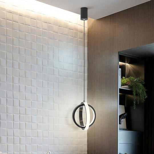Contemporary Black Led Pendant Light - Orbit Metal Ceiling Kit With Warm/White Lighting