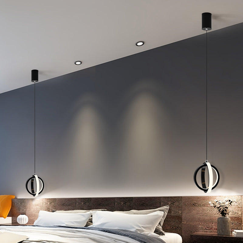 Contemporary Metal Led Pendant Light Kit - Orbit Hanging Ceiling In Black With Warm/White