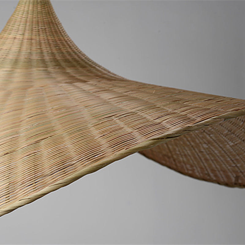Bamboo Contemporary Suspension Pendant - 16’/19.5’ W 1-Light Indoor Hanging Lamp In Beige