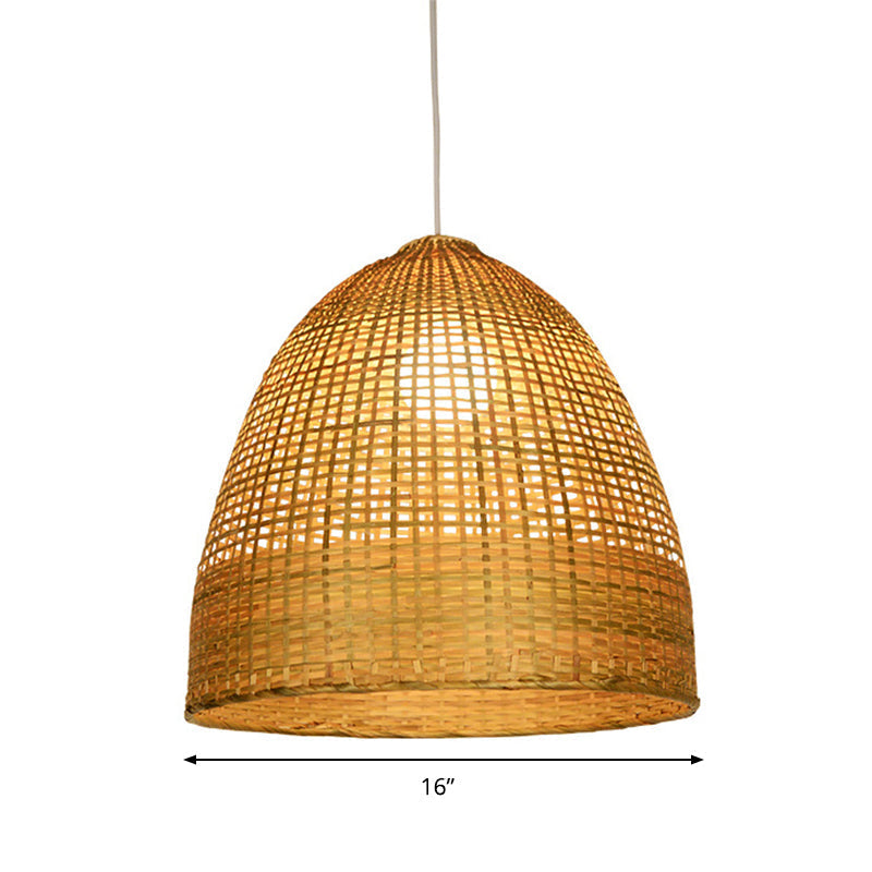 Modern Beige Bamboo Pendant Ceiling Lamp - Domed Shape 1-Light