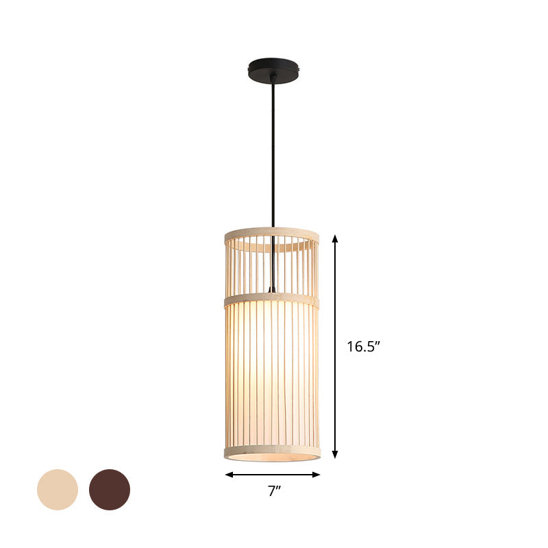 Bamboo Cylinder Pendant Light - Modern Style Beige/Coffee 1-Light Suspension Lamp