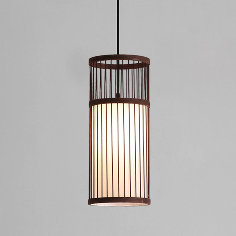 Bamboo Cylinder Pendant Light - Modern Style Beige/Coffee 1-Light Suspension Lamp