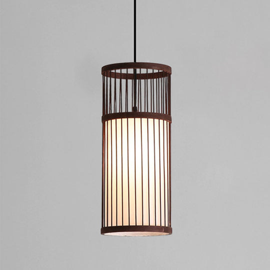 Bamboo Cylinder Pendant Light - Modern Style Beige/Coffee 1-Light Suspension Lamp