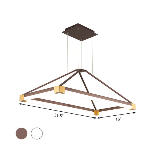 Modern Metal Rectangle Chandelier Light - White/Coffee 23.5’/31.5’/39’ Led Hanging Lamp Kit