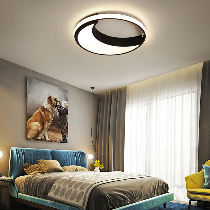 Moon Ceiling Light: Minimalist Metal Led Flush Mount Choose White/Warm Natural Light 16.5/19.5 Width