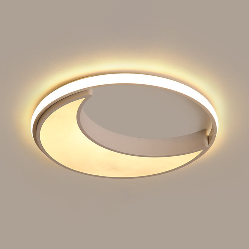 Moon Ceiling Light: Minimalist Metal Led Flush Mount Choose White/Warm Natural Light 16.5/19.5 Width