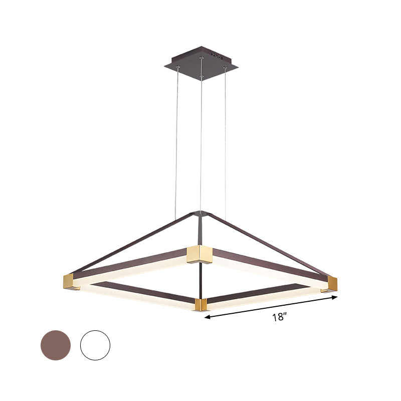 Modern Metal Rhombus Pendant Light Fixture White/Coffee Led Chandelier In Warm/White -