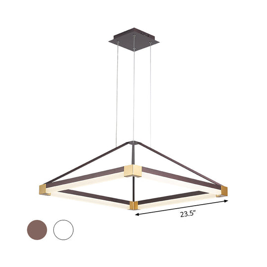Modern Metal Rhombus Pendant Light Fixture White/Coffee Led Chandelier In Warm/White -