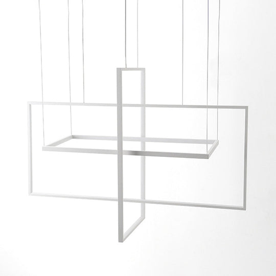 Minimalist Metal Led Hanging Lamp Kit - Rectangle Shape White 23.5’/31.5’/38’ Wide