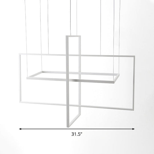 Minimalist Metal Led Hanging Lamp Kit - Rectangle Shape White 23.5’/31.5’/38’ Wide