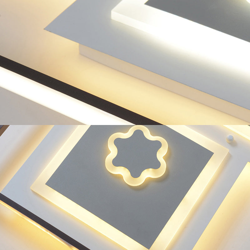 Modern Geometric Led Flush Mount Ceiling Lamp In Black - 19.5’/37.5’ Wide