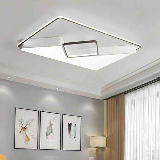 Modern White Rectangle Led Ceiling Light For Living Room - 19.5/37.5/42 Wide