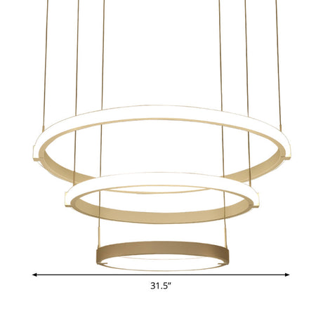 White Double Ring Chandelier With Led Hanging Ceiling Light - Simple Style Warm/White