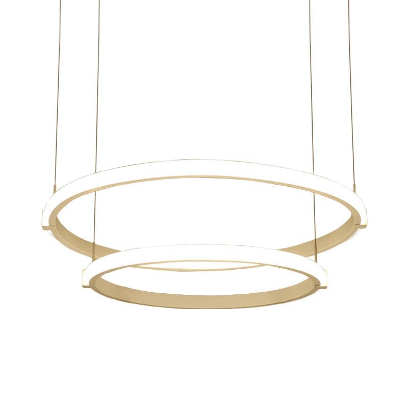 White Double Ring Chandelier With Led Hanging Ceiling Light - Simple Style Warm/White / Warm