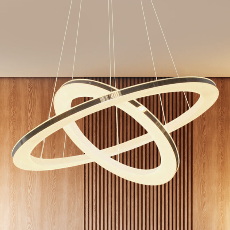Modern Chrome Orbit Led Chandelier - Simple Style Metal Hanging Lamp In Warm/White/Natural Light