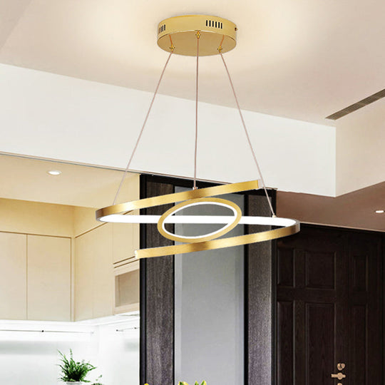 Spiral Hanging Pendant Light Minimalist Metal Gold Chandelier With Led Warm/White Options -