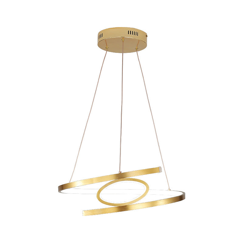 Spiral Hanging Pendant Light Minimalist Metal Gold Chandelier With Led Warm/White Options -