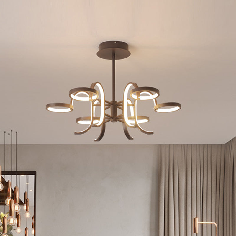 Modern Black Metal Chandelier Lighting - 5/6 Curve Arm Pendant Light In Warm/White 6 / Warm