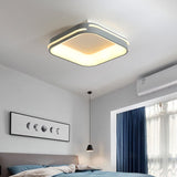 Modern Gray Square Metal Ceiling Mount Led Flush Lamp - 18.5/24.5 Wide; Warm/White Light Grey / 18.5