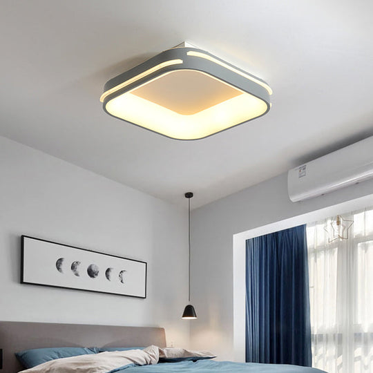 Modern Gray Square Metal Ceiling Mount Led Flush Lamp - 18.5/24.5 Wide; Warm/White Light Grey / 18.5