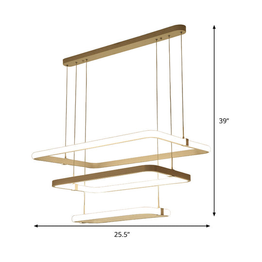 Minimalist White Led Pendant Light Kit - Rectangle Metal Hanging Chandelier With Warm/White