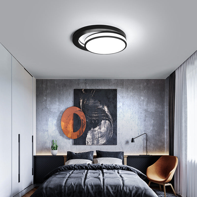 18’/21.5’ Metal Round Flush Mount Modern Black/White Led Ceiling Lamp In Warm/3 Color Light