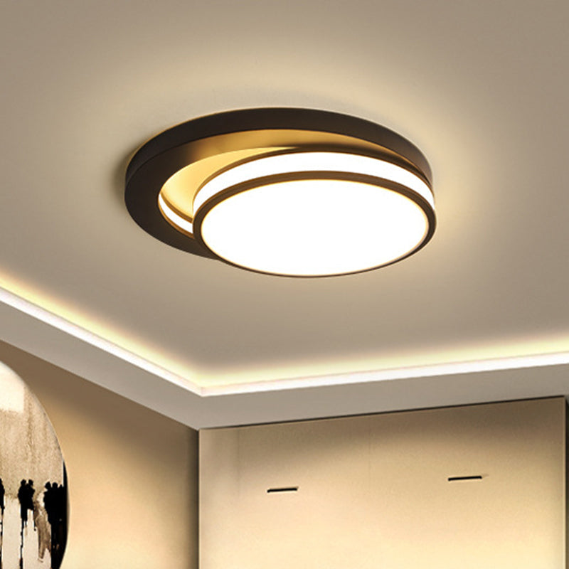 18’/21.5’ Metal Round Flush Mount Modern Black/White Led Ceiling Lamp In Warm/3 Color Light