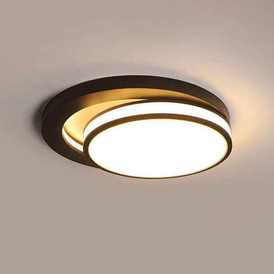 18’/21.5’ Metal Round Flush Mount Modern Black/White Led Ceiling Lamp In Warm/3 Color Light
