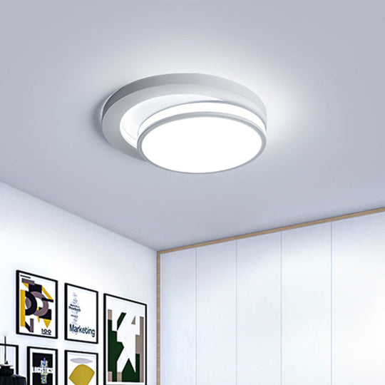 18’/21.5’ Metal Round Flush Mount Modern Black/White Led Ceiling Lamp In Warm/3 Color Light