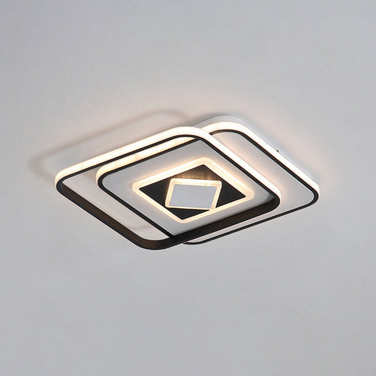 Modern Black Square Ceiling Led Flush Mount Lighting With Warm/3 Color Light - Acrylic Fixture