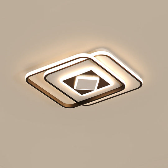 Modern Black Square Ceiling Led Flush Mount Lighting With Warm/3 Color Light - Acrylic Fixture