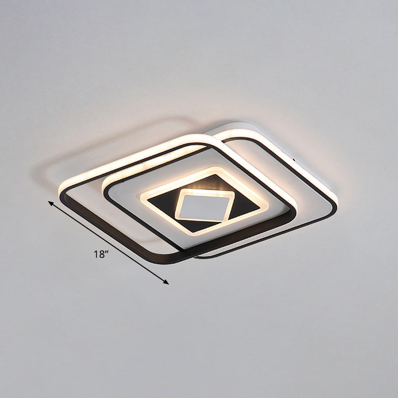 Modern Black Square Ceiling Led Flush Mount Lighting With Warm/3 Color Light - Acrylic Fixture