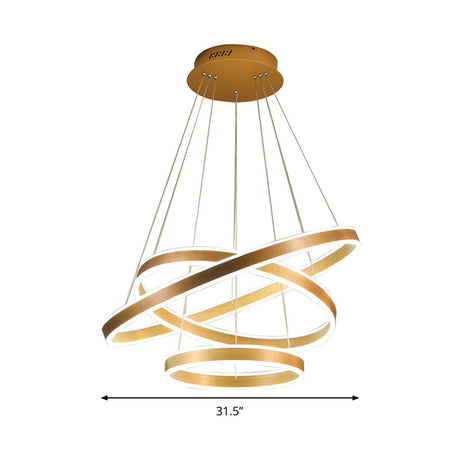 Postmodern Gold Ring Led Suspension Lamp - Ideal For Living Room In Warm/White Light