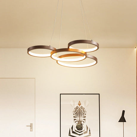 Minimalist Acrylic Led Pendant Chandelier - Coffee Ring Design With Warm/White Light / White