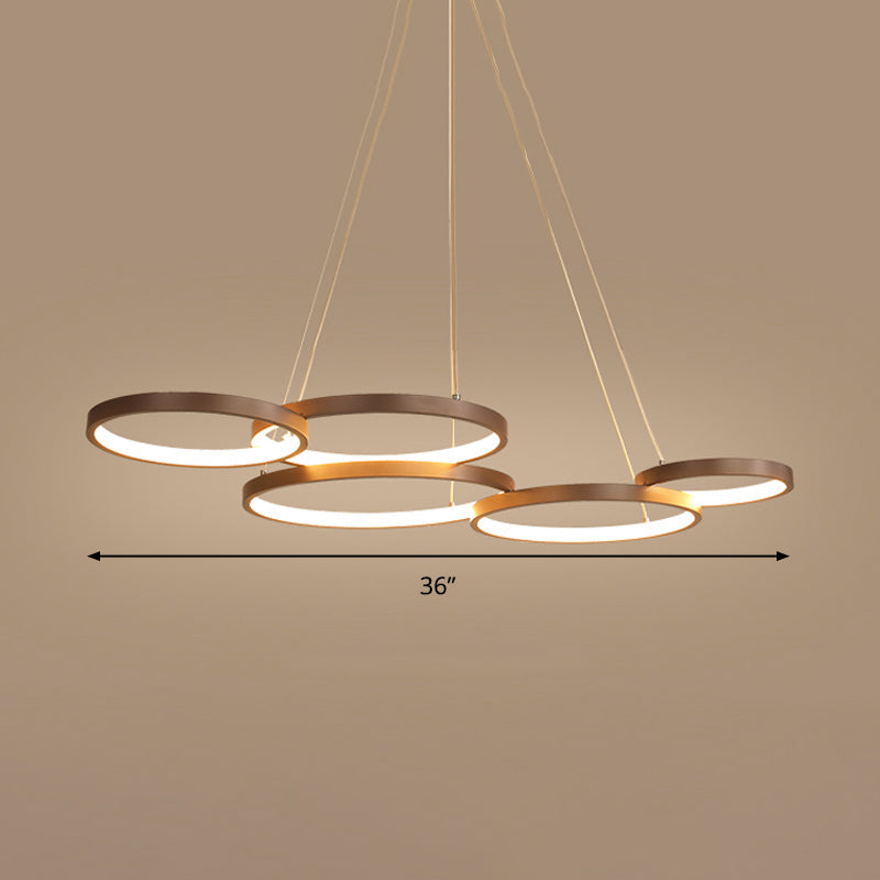Simple Style Coffee Circle Pendant Light: Acrylic Led Chandelier In Warm/White Light - Stunning