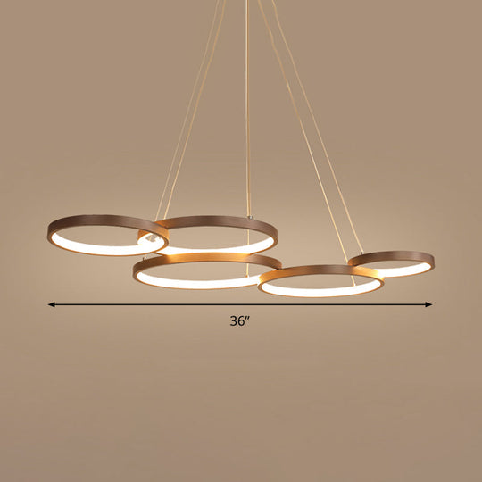 Simple Style Coffee Circle Pendant Light: Acrylic Led Chandelier In Warm/White Light - Stunning