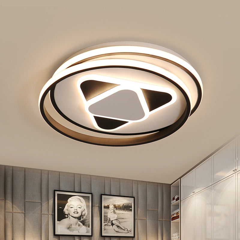 Contemporary Black Triangle Flush Mount Led Ceiling Light - 16.5/20.5 Wide Warm/3 Color Lighting /