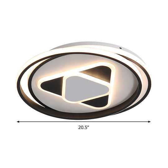 Contemporary Black Triangle Flush Mount Led Ceiling Light - 16.5’/20.5’ Wide Warm/3 Color Lighting