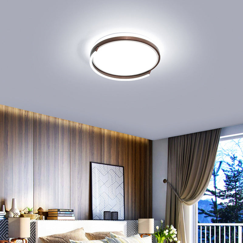 Contemporary Circular Metal Flush Mount Lamp - Coffee 16/19.5 Wide Led Ceiling Lighting White/3
