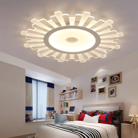 Minimalist Acrylic Sun Ceiling Light: Led Flush Mount 3 Light Options 16.5’ - 24.5’ Wide White