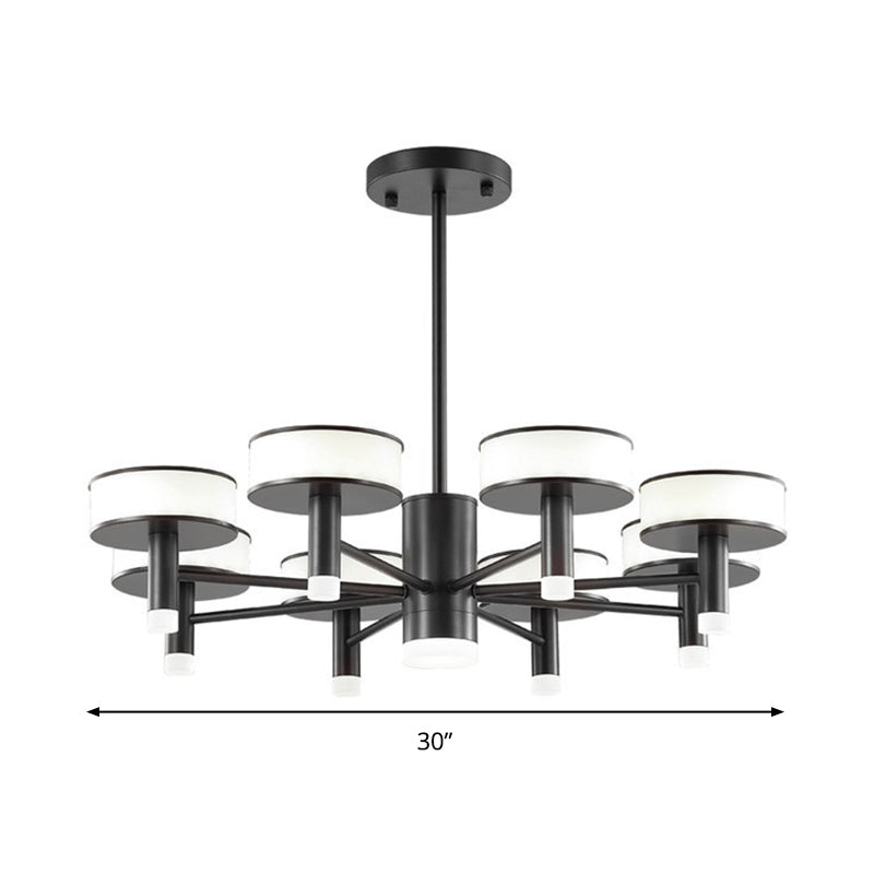 Modernist Black Led Chandelier With Drum Acrylic Shade - 6/8 Lights 3 Color Light Options For